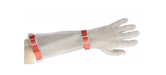 Rękawica ochronna metalowa nierdzewna CNS mankiet 19 cm XXS brązowy pasek | Euroflex HS24919