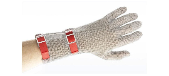 Rękawica ochronna metalowa nierdzewna CNS mankiet 8 cm M czerwony pasek | Euroflex HS25208