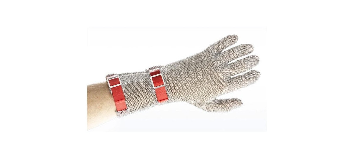 Rękawica ochronna metalowa nierdzewna CNS mankiet 8 cm M czerwony pasek | Euroflex HS25208