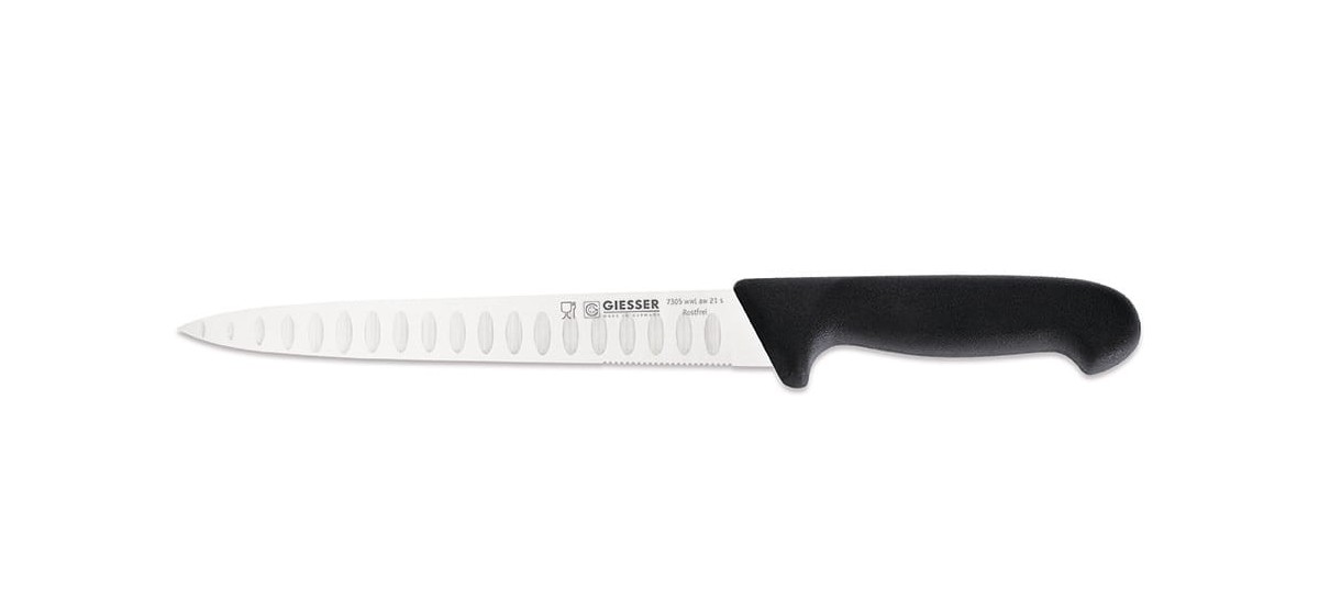 Nóż do wędlin ostrze częściowo faliste szlif kulowy 21 cm | Giesser 7305-wwl-21-aw